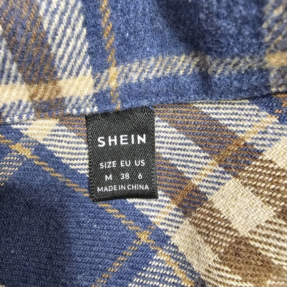 Shein blue and brown plaid oversized shacket size medium - Picture 5 of 6